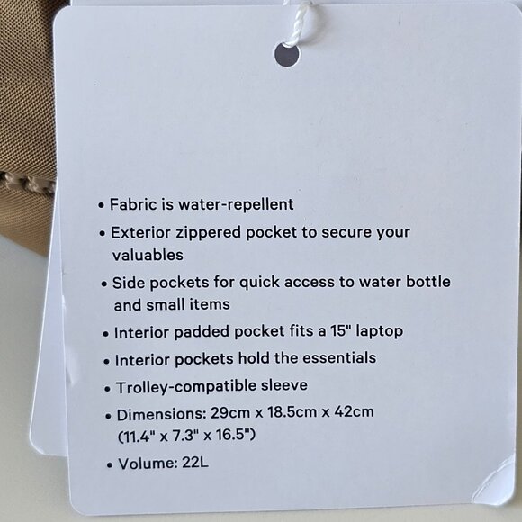 NWT LULULEMON ARTF/RWLI Sand Brown Lightweight New Crew Backpack OS - Picture 11 of 11